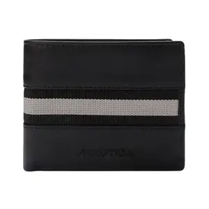 Nautica Bi Fold Slim & Light Weight Genuine Leather Men's Stylish Casual Wallet Purse with 3 Card Holder Compartment with Coin Pocket & RFID Blocking | Multi Compartment with Overflap, Black
