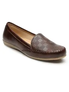 AROOM Women Leather Bellies Flats with Embroidered Slip On for Girls (Brown, UK Footwear Size System, Adult, Women, Numeric, Medium, 4)