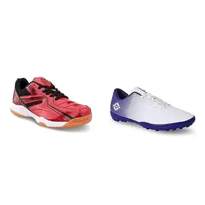 Nivia Men's Battledore Badminton Shoe for Mens (Red/Black) UK - 9 Oslar 2.0 Futsal Shoes for Mens (White) UK-9