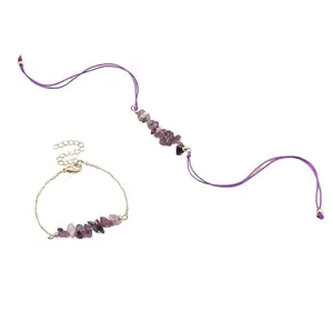 Salty Amethyst Crystal Stone Designer Rakhi Set for Unisex Adult | With Roli Chawal | Raksha Bandhan Stylish Moli Dora Rakhi | Bracelet & Thread Rakhi | Symbol of Sibling Love & Protection