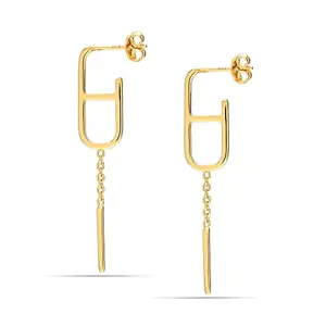 Amazon Brand - Nora Nico 925 Sterling Silver BIS Hallmarked Gold-Plated Ancre Enchainee Dangle Earrings for Women
