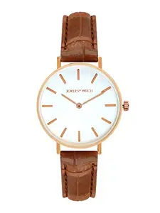Joker & Witch Leather Ariana White Dial Rosegold & Brown Croc Strap Analog Watch For Women