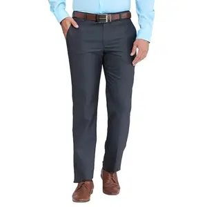 Park Avenue Men's Regular Fit Structure Pattern Polyester Viscose Blend Flat Front Trouser (Size: 36)-PMTX07645-B8 Dark Blue