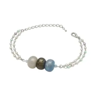 Multicolor Crystal Charm Beaded Bracelet for Women Girls (SILVER)