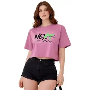 NAVRAAH Women’s Oversized Printed Crop T-Shirt | Soft, Cozy & Trendy NextLevel Printed Crop Top | Cute Print Round Neck Casual Top for College & Daily Comfort
