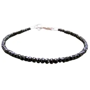 LKBEADS Black Spinel Bracelet with Silver Plated Clasp – 3-3.5mm Round Beads – Faceted Cut – 7 inch – Healing, Fashion, Gift, Spiritual, Yoga|LK_STACK_01253