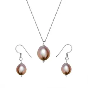 INARI SHINES 925 Sterling Silver Pink Pearl Necklace Earring Set| Gift for Women & Girls |Certificate of Authenticity and 925 Stamp