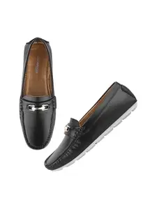 Shoetopia Upper Buckle Detailed Black Loafers for Women & Girls /EU37