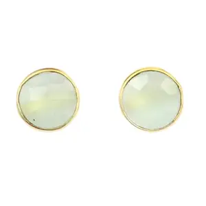 KHN Fashion Awesome Aqua Chalcedony Round Shape Birthstone Gold Plated Stud Earrings Gifts For Women Girls