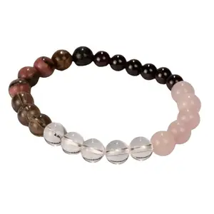 Witch Way Out Love Crystal and Stone Combination Bracelet Jewellery 8mm - Rose Quartz, Rhodonite, Clear Quartz, Garnet, Smokey Quartz call in love, be in touch with yourself