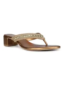 Inc.5 Womens Golden Ethnic Open toe Block Heel Sandals