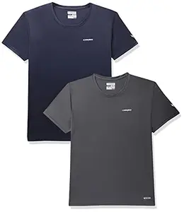Charged Play-005 Interlock Knit Geomatric Emboss Round Neck Sports T-Shirt Navy Size 2Xl And Charged Pulse-006 Checker Knitt Round Neck Sports T-Shirt Graphite Size 2Xl
