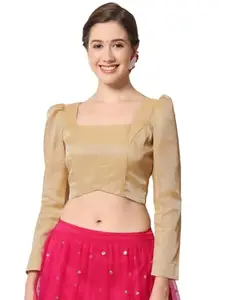 studio rasa Women's Plus Size Cotton Tissue Sheer Sleeves Crop Top for Festive Wedding Party (TPWC12308-2XL_Gold_XXL)