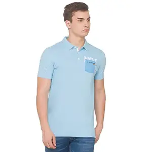 Spykar Men's Cotton Blend Slim T-Shirts (Powder Blue) (2XL) (MKT-01BB-209)