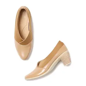 Marc Loire Women Pointed Toe Formal Block Heel Mules Shoes (Beige, 3)