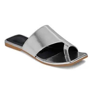 Longwalk Women Flat Sandals, Stylish Lightweight, Slip-On, Non-Slip Sole for Casual, Party & Everyday Wear Silver