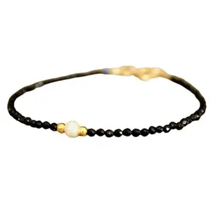 LKBEADS Natural Round Shape Smooth Cut Beads Stretchable Bracelet for Men & Women Black Onyx With Moonstone Round & Rondelle Faceted Multicolor 7 Inch Adjustable Bracelet