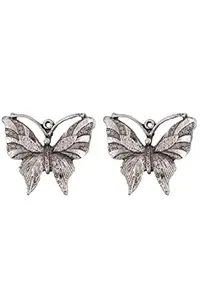 KRELIN Butterfly Silver Oxidised Germen Statement Stud Earring | Traditional Earrings | Ethnic Earrings for Girls