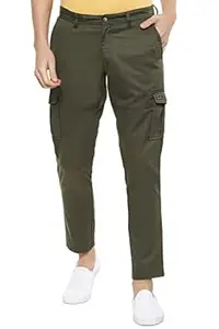 Louis Philippe Men's Slim Fit Solid Cotton Blend Cargos