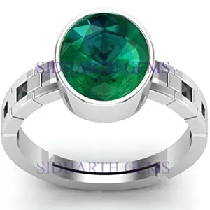 JEMSKART 12.00 Carat Certified Natural Zambian Emerald Panna Silver Plated Rectangle panchdhatu Adjustable Ring for Women's and Men's