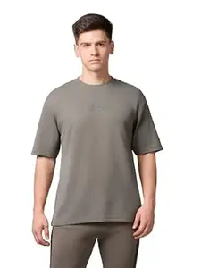 TECHNOSPORT Men Printed Oversized Round Neck T-Shirt with COTFLEX, Dry Fit Sports Tee, Oversized Activewear T-Shirt for Gym, Running, Sports & Casual Wear
