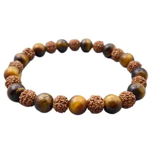 LKBEADS Rudraksha & Yellow Tiger's Eye Bracelet | Natural Beaded Bracelet for Spiritual Healing And Protection|8mm Round|Smooth|Multicolor|SRC_LI_000872