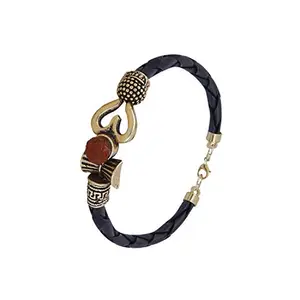 Rudraksha OM Trishul Damroo Designer Oxidized Gold Bahubali Leather Kada Bracelet Unisex Bracelets for Men & Women -197