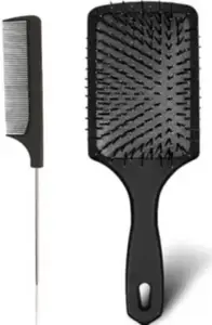 Feelhigh Big Hair Paddle Cushion Brush & Black Sectioning comb with Steel Handle
