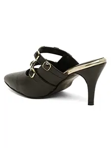 Bruno Manetti Women's Black Slipon Back Open Pointed Toe Upper Stone Comfort Heels