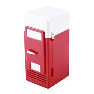 POMK Mini USB Refrigerator, Drinks Beverage Cans Refrigerator and Heater Mini Fridge Plug and Play 7.64 X 3.54 X 3.54 inch for Hotel Travel for Home Office for Car(red)