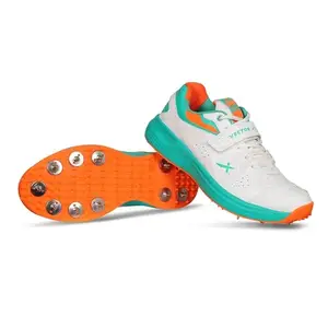 Vector X CKT-200 Full Spike Cricket Shoes for Men (Blue-White-Orange, Numeric_9)