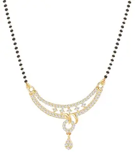 MEENAZ American Diamond Mangalsutra for women stylish 1gm gold mangal sutra short AD CZ Pendant Necklace design jewellery for women nallapusalu chains one gram 18 inch black beads chain golden -189