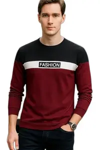 Stylish Men's Printed Cotton Full Sleeve T-Shirt (M-T3-MAROON_ze16)
