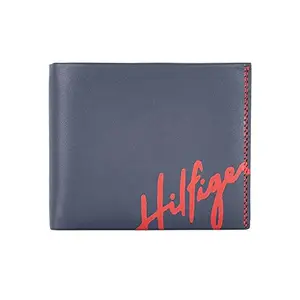 Tommy Hilfiger Burkina Leather Slimfold Wallet for Men - Navy/Red, 4 Card Slots