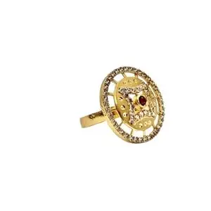 Mahalakshmi American Diamond Studded | 18K Gold Plated Ethnic Traditional Fancy Designer Floral Adjustable Rings for Women and Girls | Round Design Gold Plated Ring For Women Pack of 1