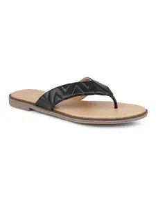 Inc.5 Women Black Textured Open Toe Flats