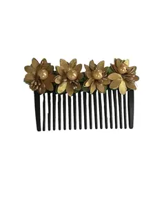 Arooman™Artificial Flower Comb and Hair side Comb/Clip Flower Design Juda Comb,For Women And Girls Pack -1, Color-Golden