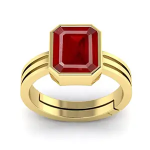 DINJEWEL 11.25 Ratti /10.50 Carrat Natural Certified Gold Plated Ruby Manik Gemstone Panchdhatu Ring Adjustable Ring for Men And Women's