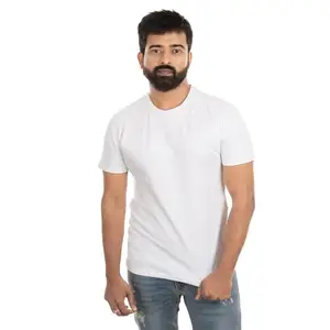 Indifferent Men Cotton Round Neck Half Sleeves Slim Fit Stretchable Plain T Shirt (White)