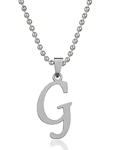 Airtick Unisex Silver Color Metal Fancy & Stylish Trending Name English Alphabet 'G' Letter Locket Pendant Necklace with Ball Chain