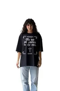 KNOCK ORIGNALS Knock Originals We are All Stories Oversized T-Shirt, Navy Blue, 180 GSM Cotton, Gothic Style