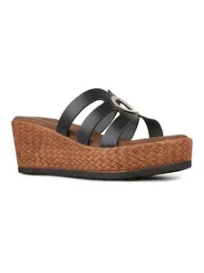 Inc.5 Womens Black Striped Round Toe Wedge Heel Sandals