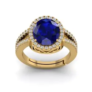 LMDPRAJAPATIS Certified Natural Blue Sapphire/Nilam/Neelam Gemstone Gold Plated Adjustable Ring for Men and Woman- 3.25 Ratti-14.25 Ratti (Lab - Approved) (Gold, 13.25 Ratti)
