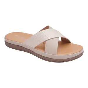 BIG BIRD FOOTWEAR PVC Sole Resin California Style Trendy Flat Casual Slip-Ons Sandals for Women & Girls (Off White, Size : 6UK)