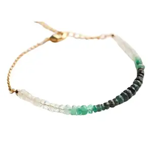 Lady Works Unisex Bracelet Shaded Emerald & Crystal Quartz 3.5-4mm Rondelle Shape Faceted Cut Gemstone Beads 7 Inch Adjustable Gold Plated Clasp Bracelet| Lcbr_05438