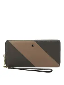 Da Milano Zip Leather Wallet for Women - Grey & Beige