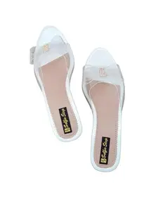 Sandals for Women And Girls Block Heel Open Toe Strapless (White, 4)