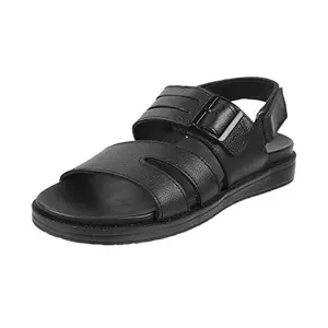 Metro Men Black Leather Sandal UK/10 EU/44 (18-1603)