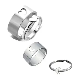 Vembley Combo of 2 Attractive Silver Plated Half Moon and Heart Couple Ring For Men and Women