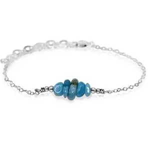 LKBEADS Aquamarine Bracelet with Silver Plated Clasp – 3-6mm Nugget Beads – Smooth Cut – 7 inch adjustable – Healing, Fashion, Gift, Spiritual, Yoga|LK_STACK_00652